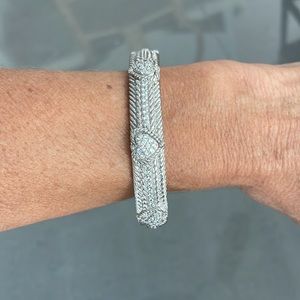 Judith Ripka Sterling Silver Pave CZ Diamonique Hearts Hinged Cuff Bracelet